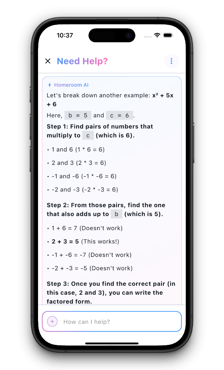 AI tutor providing step-by-step math help